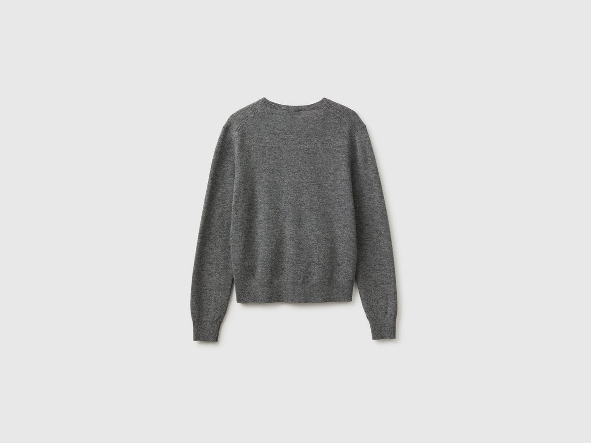 Maglia scollo a V grigia in pura lana Merino