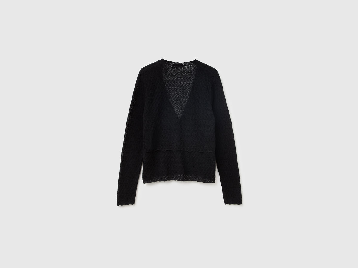 Cardigan traforato in misto lana ultralight