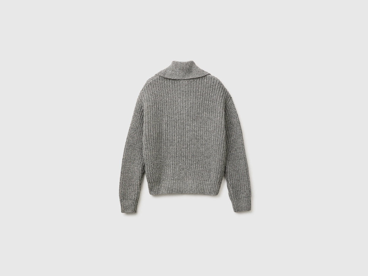 Maglia mélange con collo alto e mezza zip