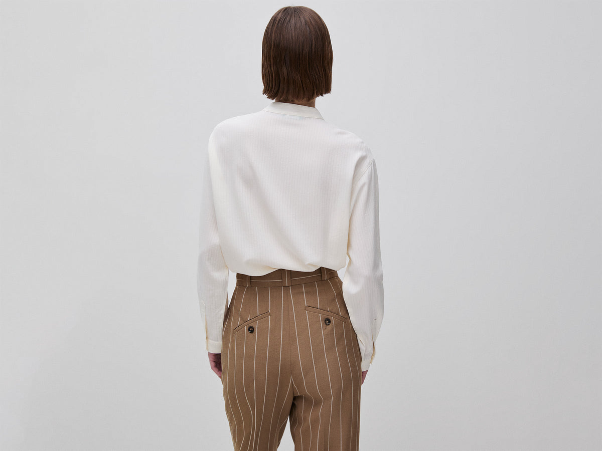 Blusa a righe con collo alla coreana