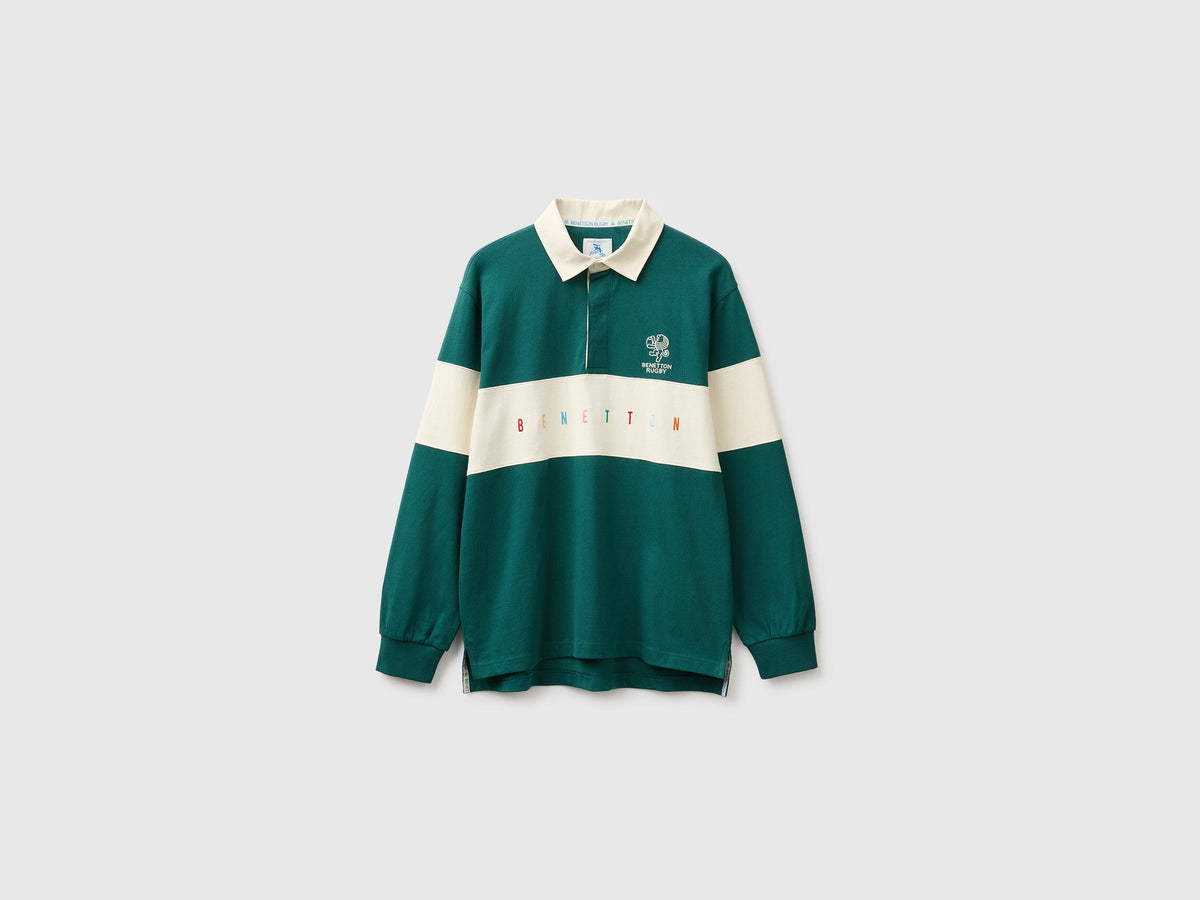 Polo verde scuro Benetton Rugby 100% cotone