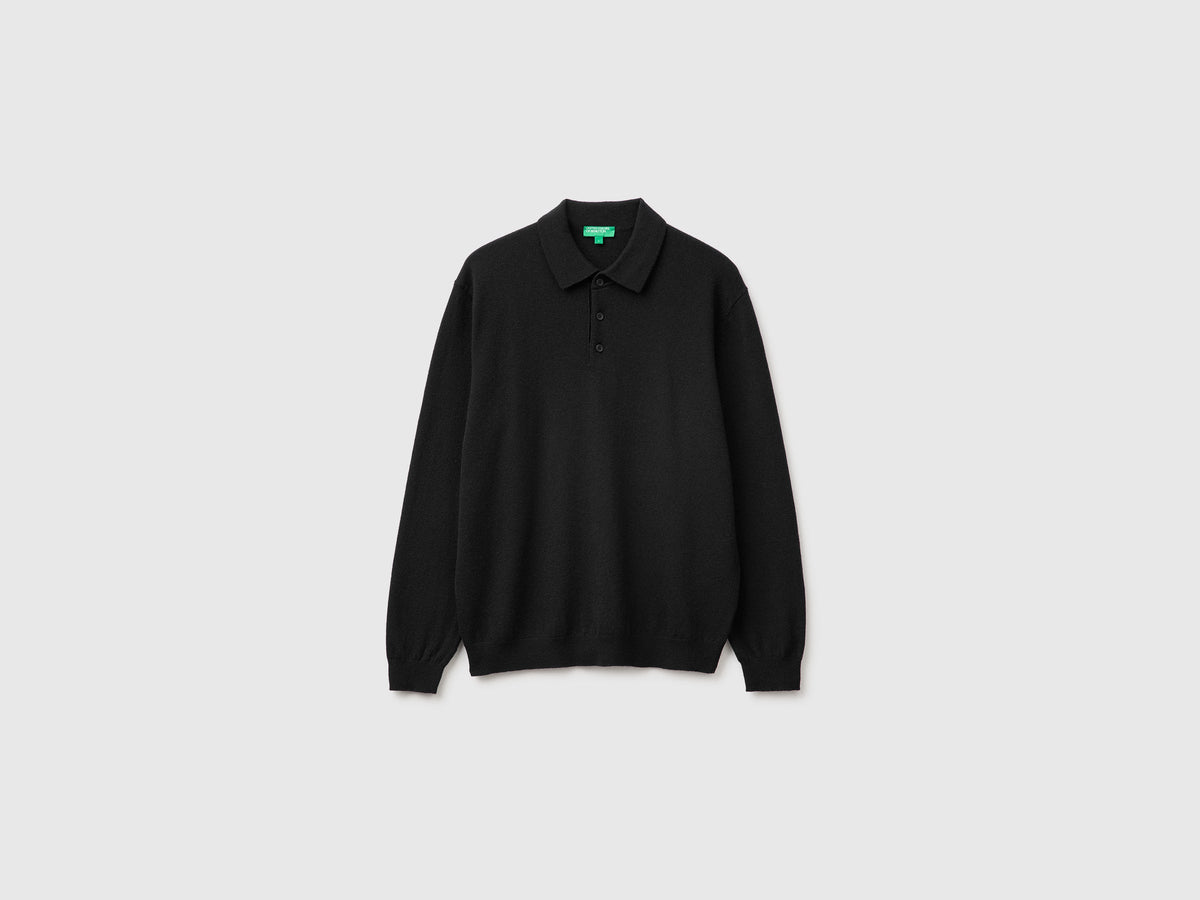 Polo nera in pura lana Merino