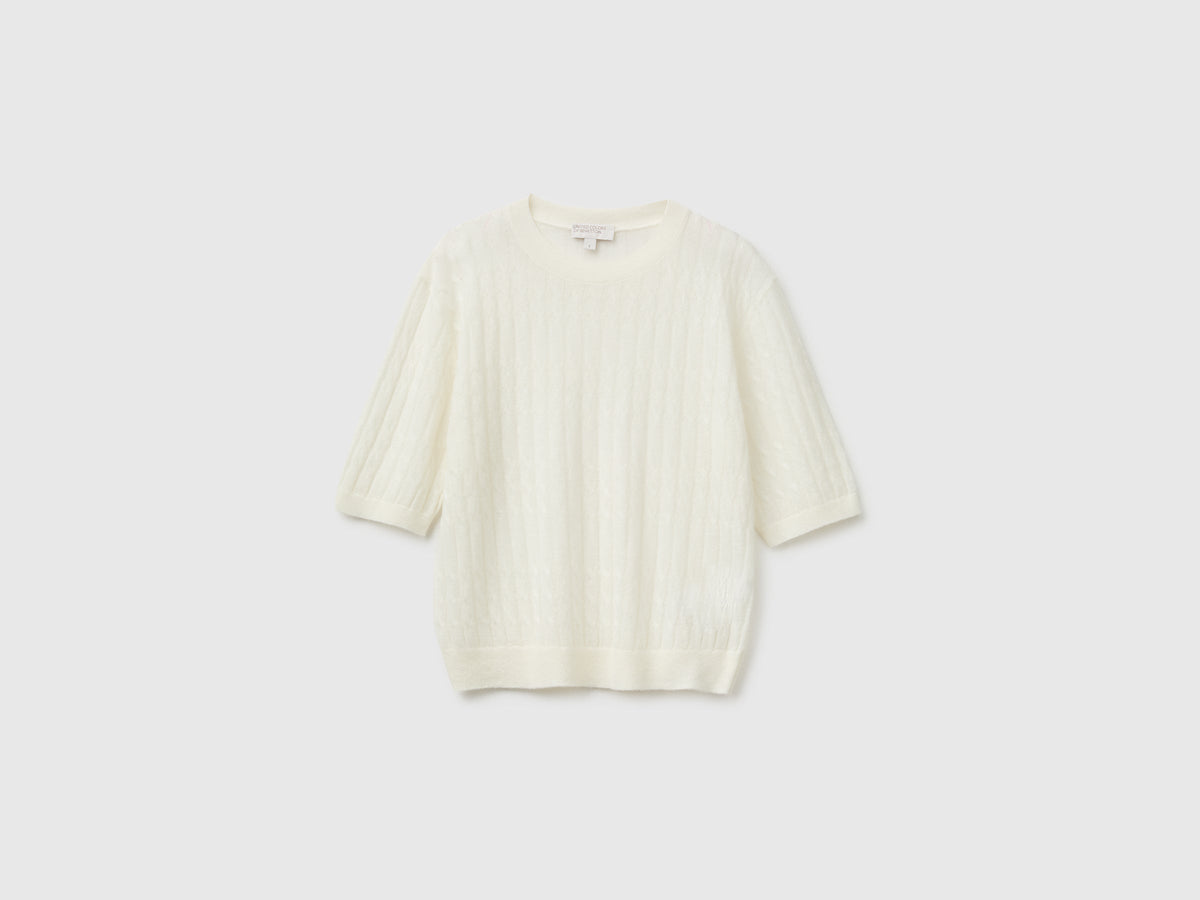 Maglia con trecce in misto lana ultralight