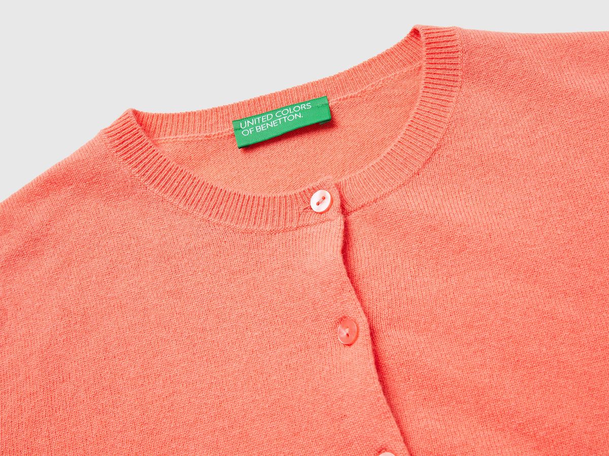 Cardigan girocollo pesca in pura lana Merino