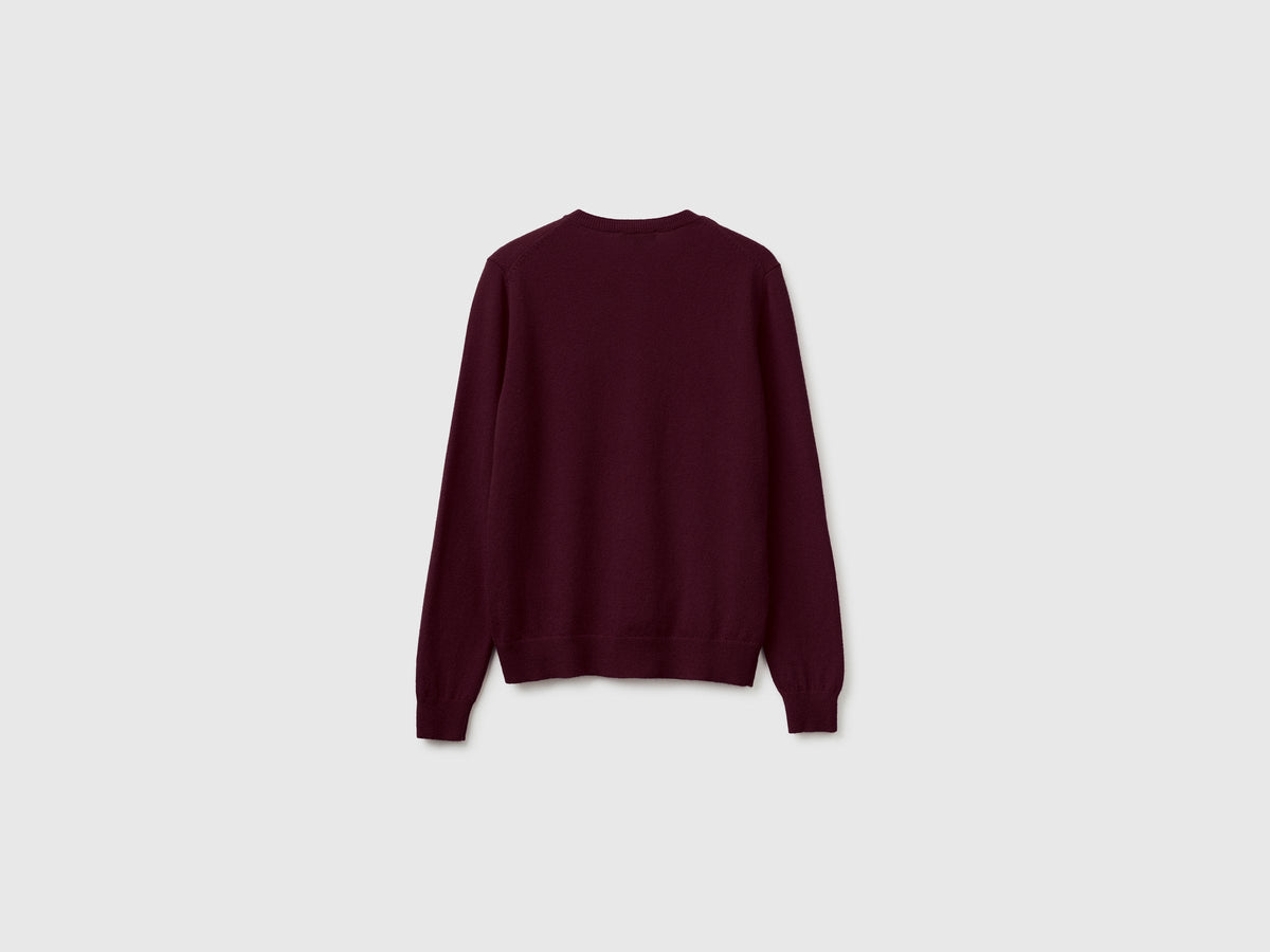 Cardigan girocollo prugna in pura lana Merino