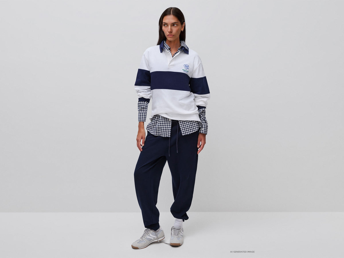 Polo bianca e blu Benetton Rugby 100% cotone