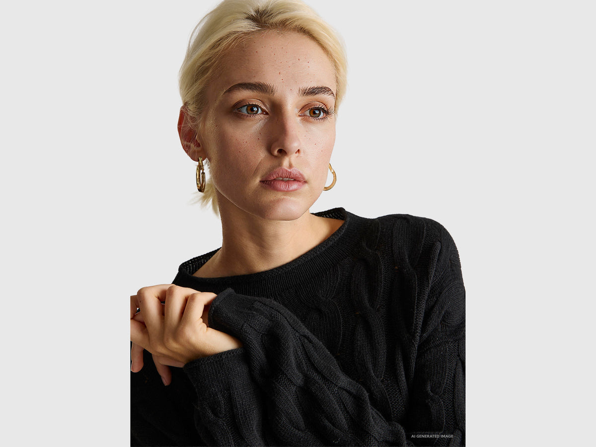 Maglia con trecce in misto cashmere