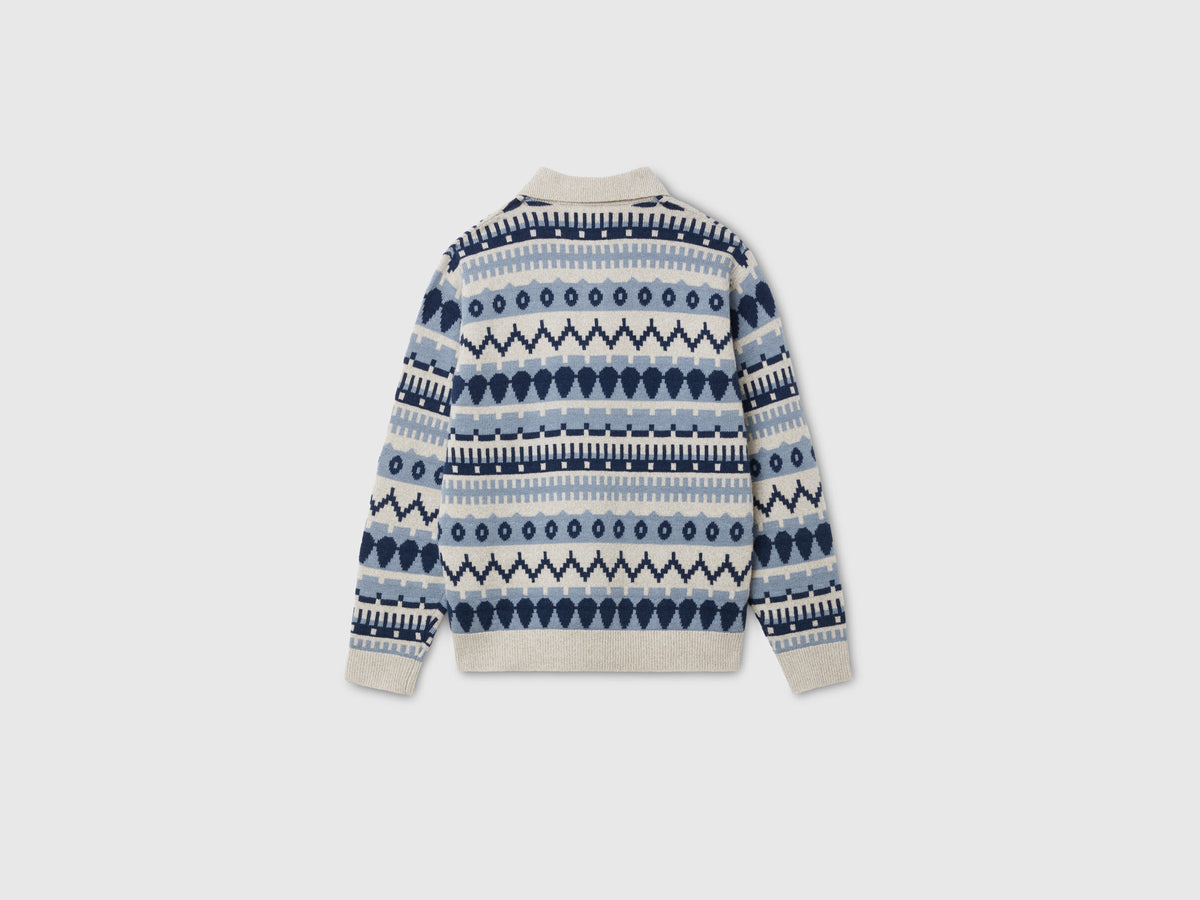Maglia a polo jacquard in misto lana