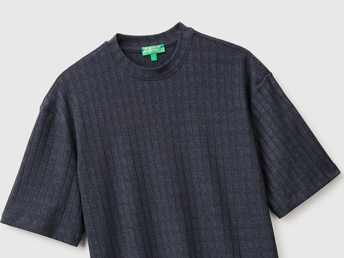 T-shirt a coste in cotone stretch