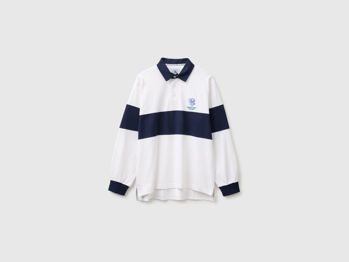 Polo bianca e blu Benetton Rugby 100% cotone