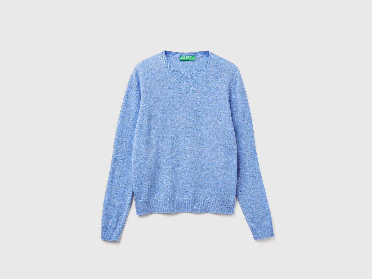 Maglia girocollo azzurro in lana Merino