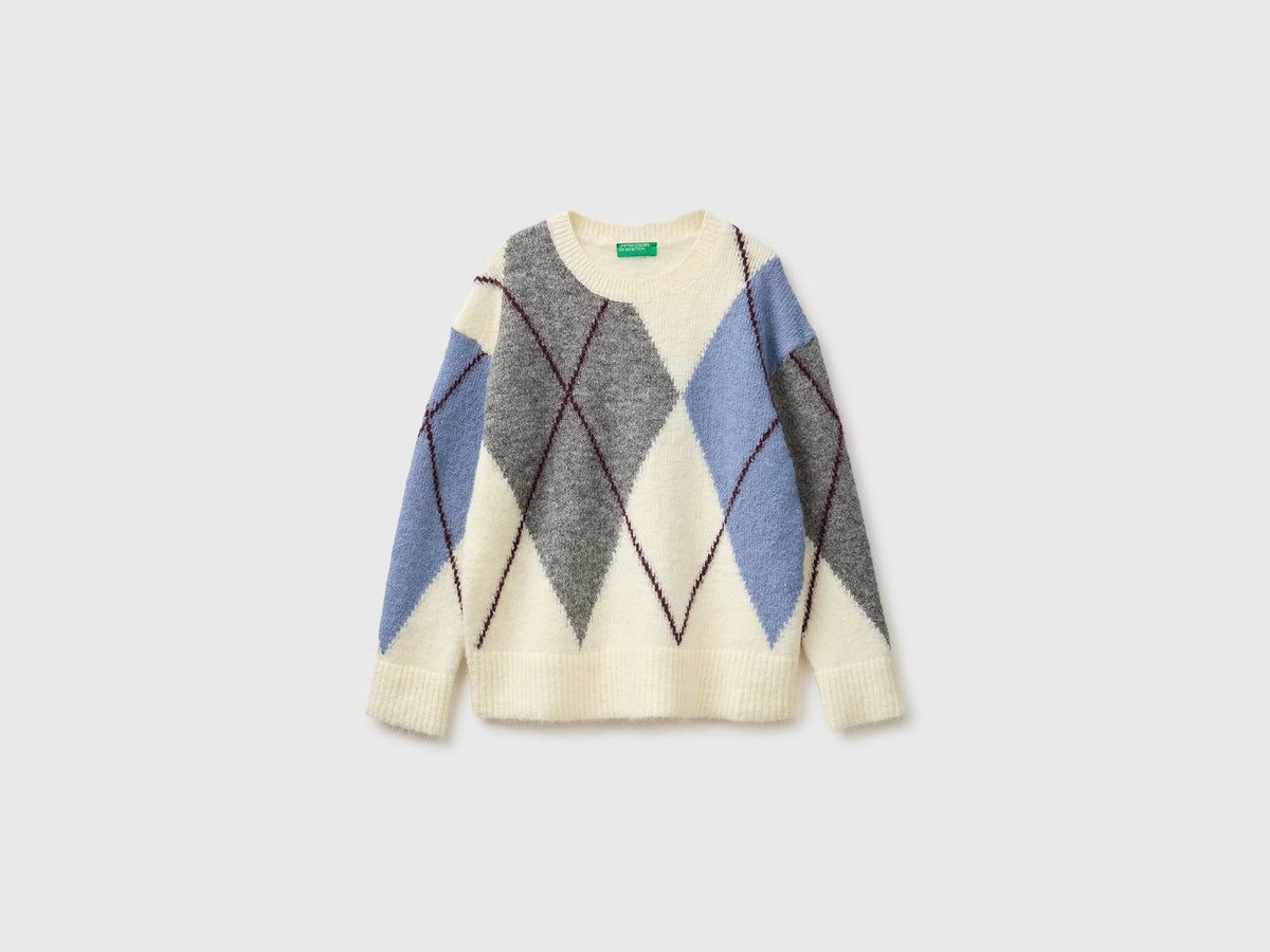 Maglia over con rombi in misto lana