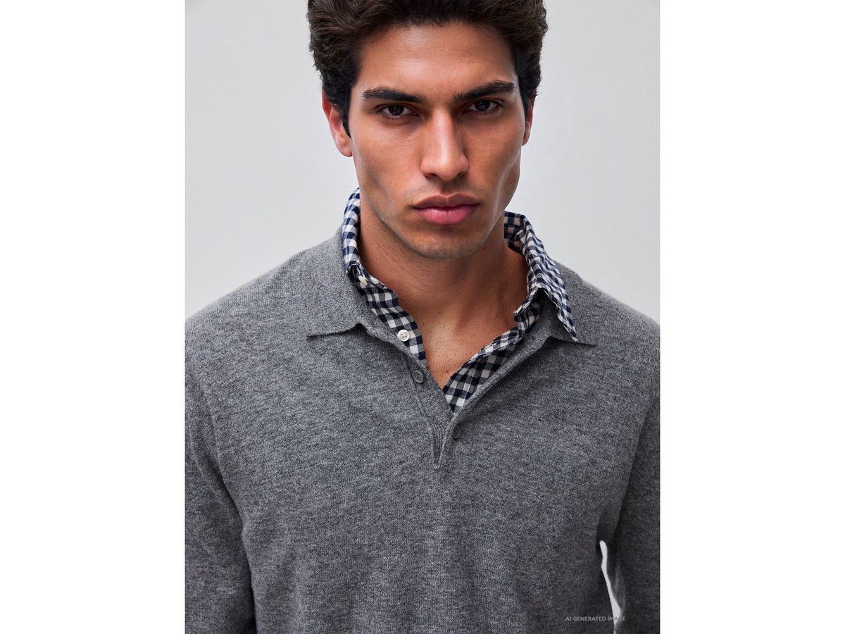 Polo grigio mélange in pura lana Merino