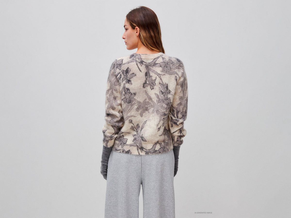 Maglia a fiori in misto mohair e lana