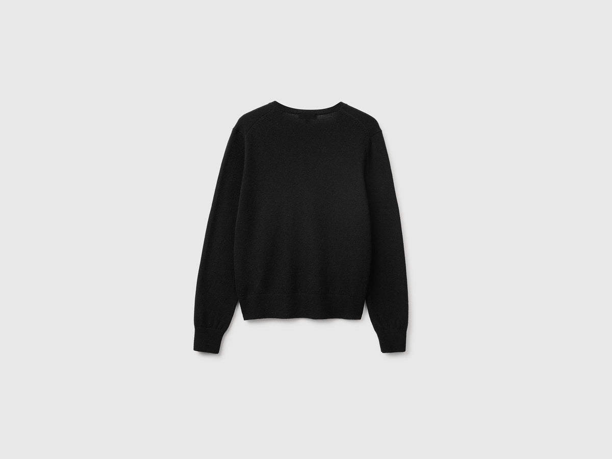 Maglia scollo a V nera in pura lana Merino