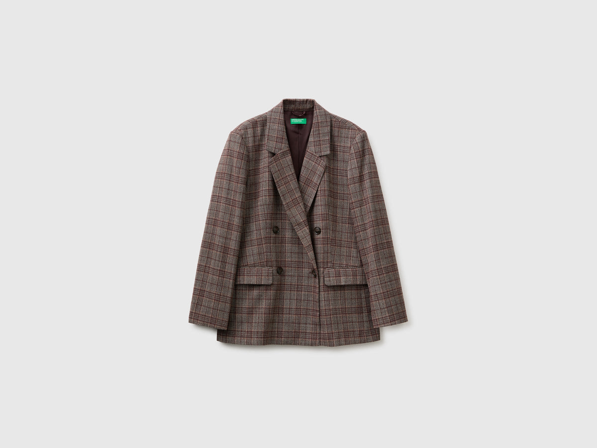 Blazer tartan doppiopetto in misto viscosa