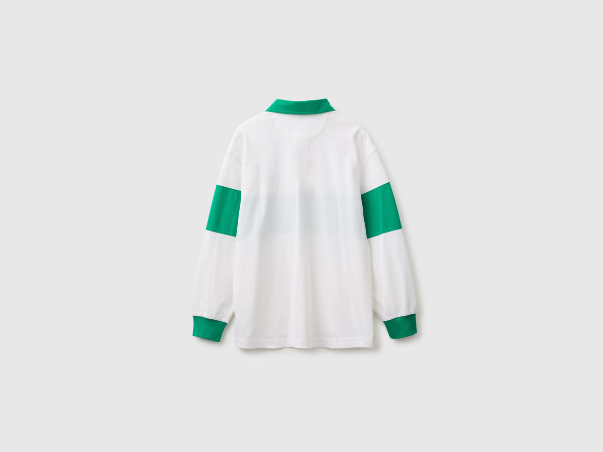 Polo bianca e verde Benetton Rugby in cotone bio