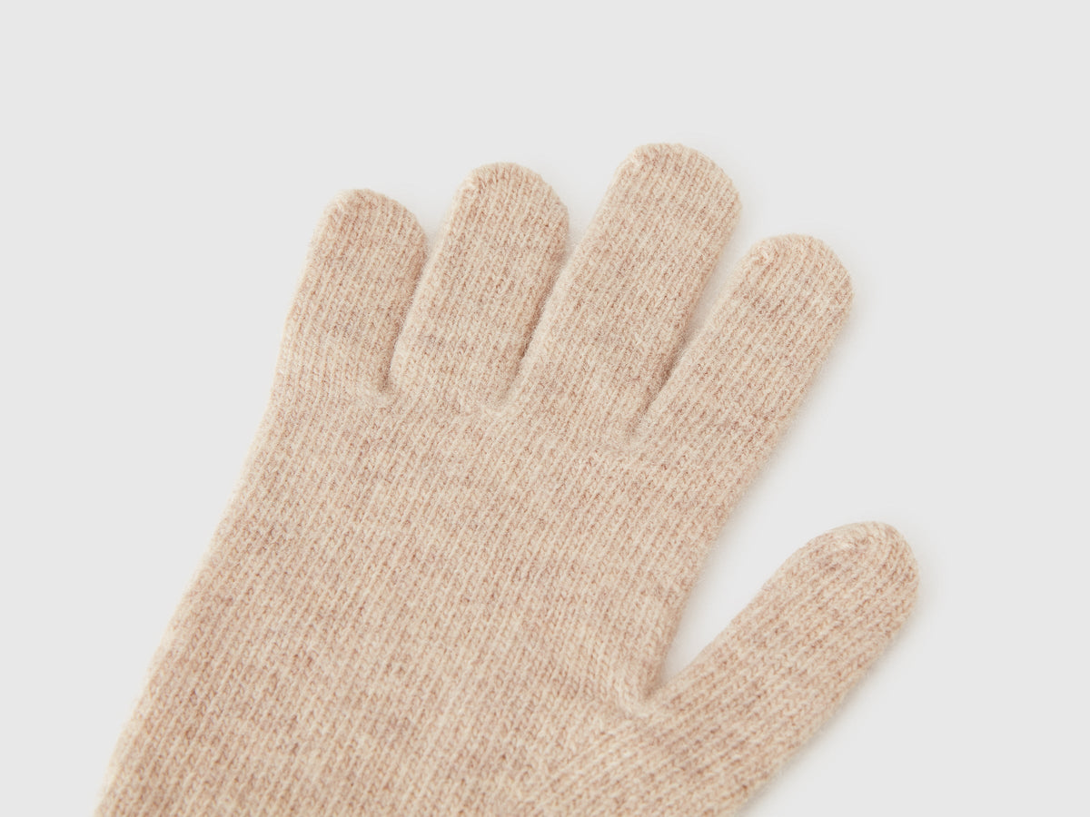 Guanti beige in pura lana Merino