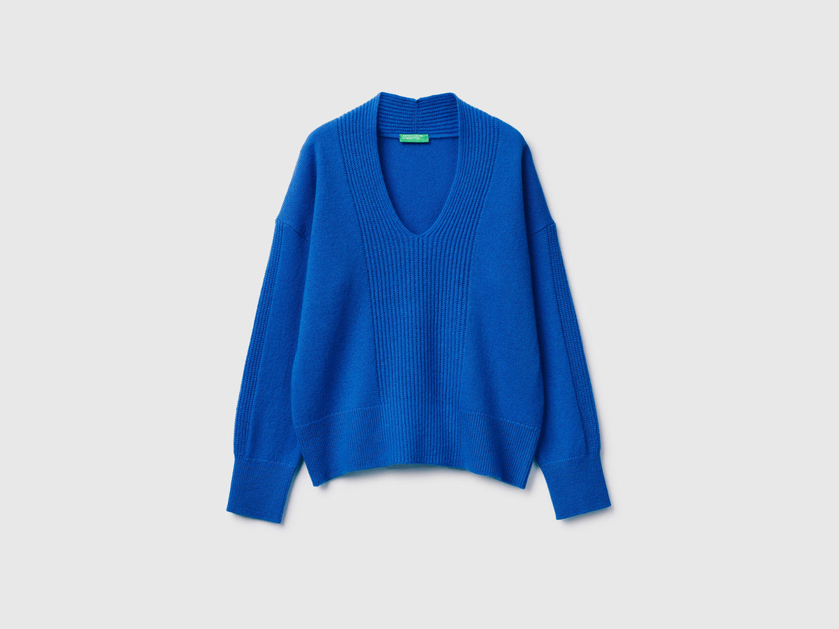 Maglione scollo a V 100% lana