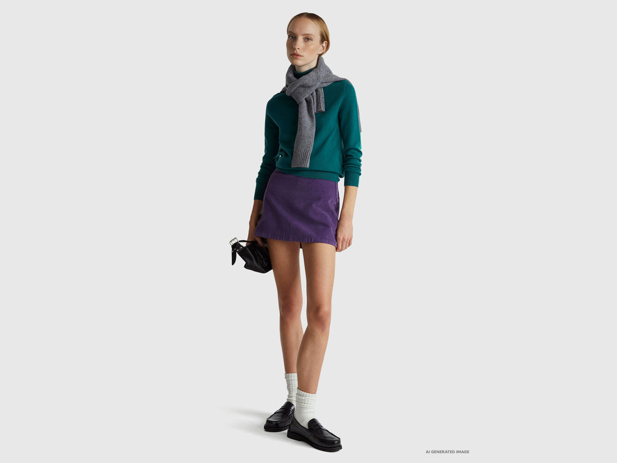 Maglione dolcevita verde in pura lana Merino
