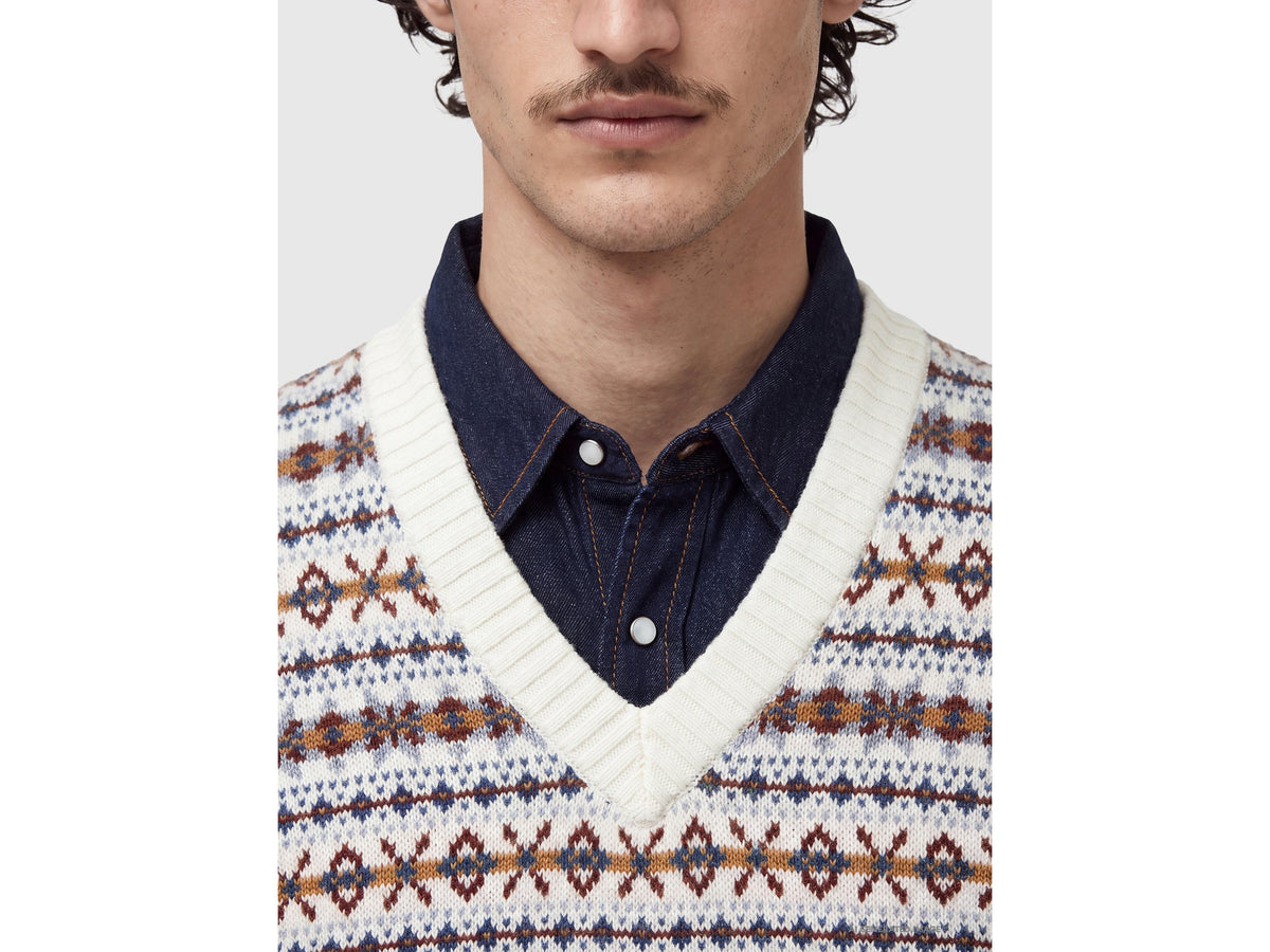 Gilet scollo a V jacquard in misto lana