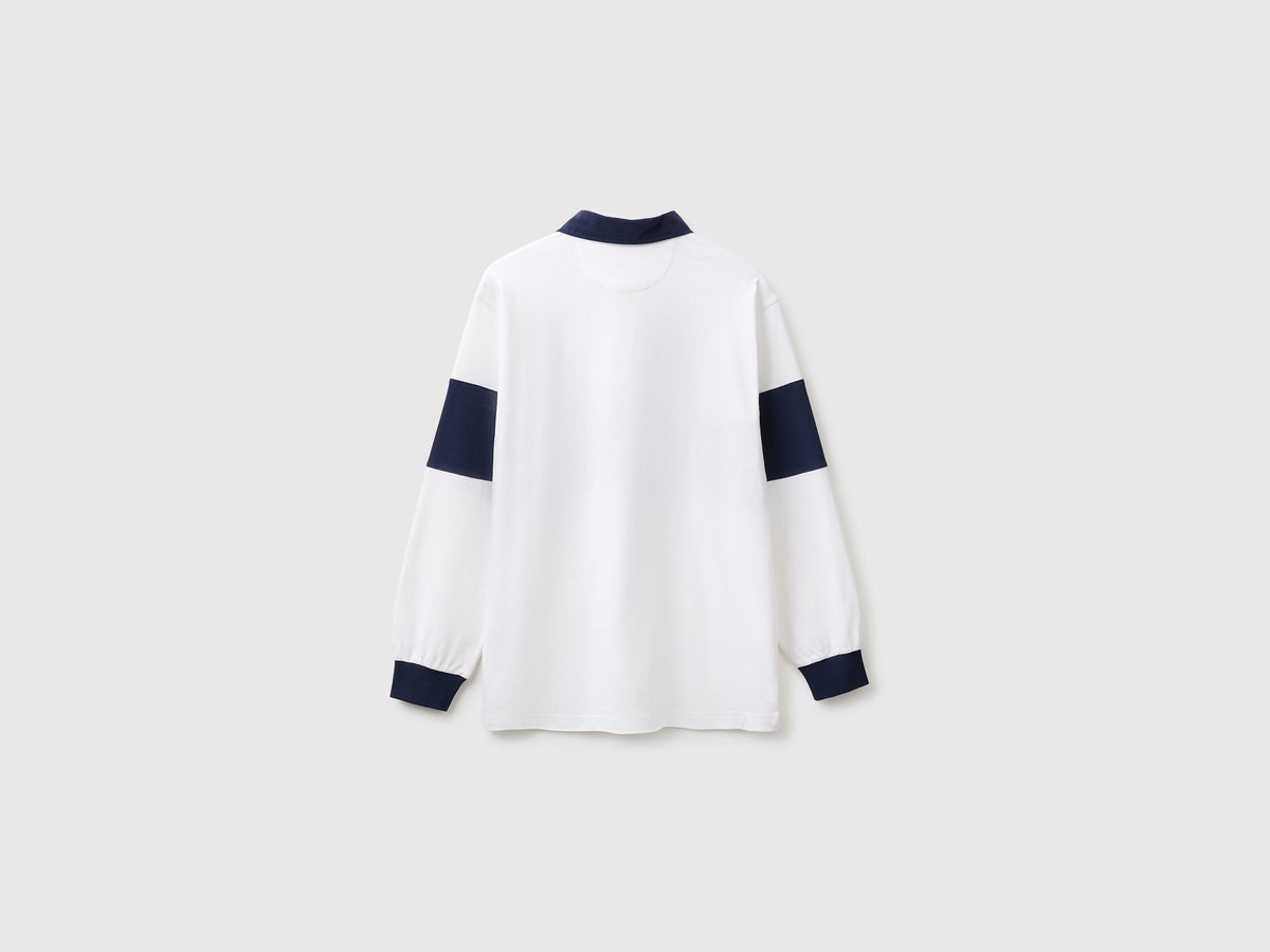 Polo bianca e blu Benetton Rugby 100% cotone