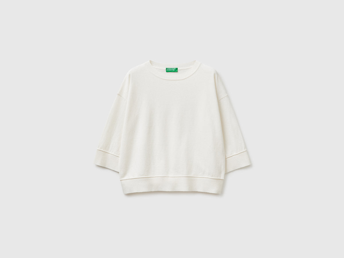 Maglia girocollo in cotone e lana