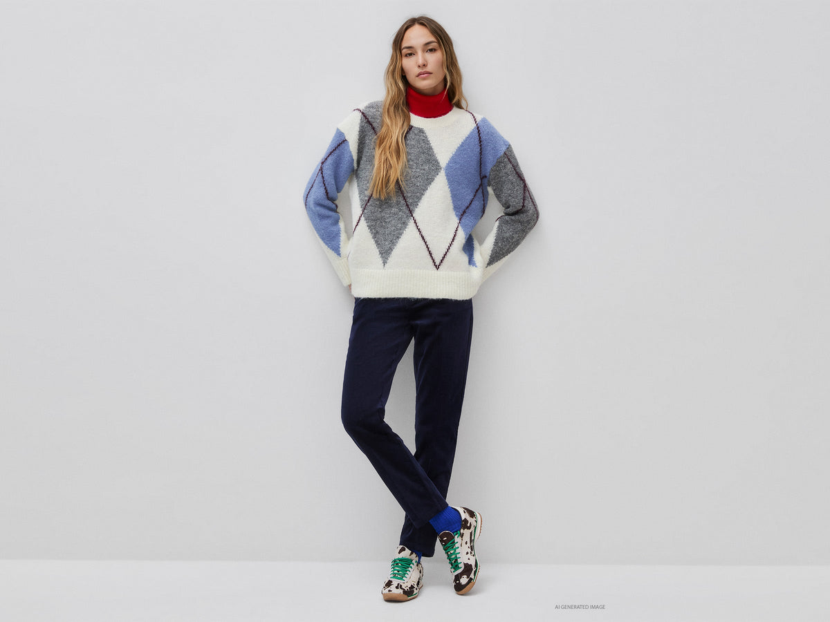 Maglia over con rombi in misto lana