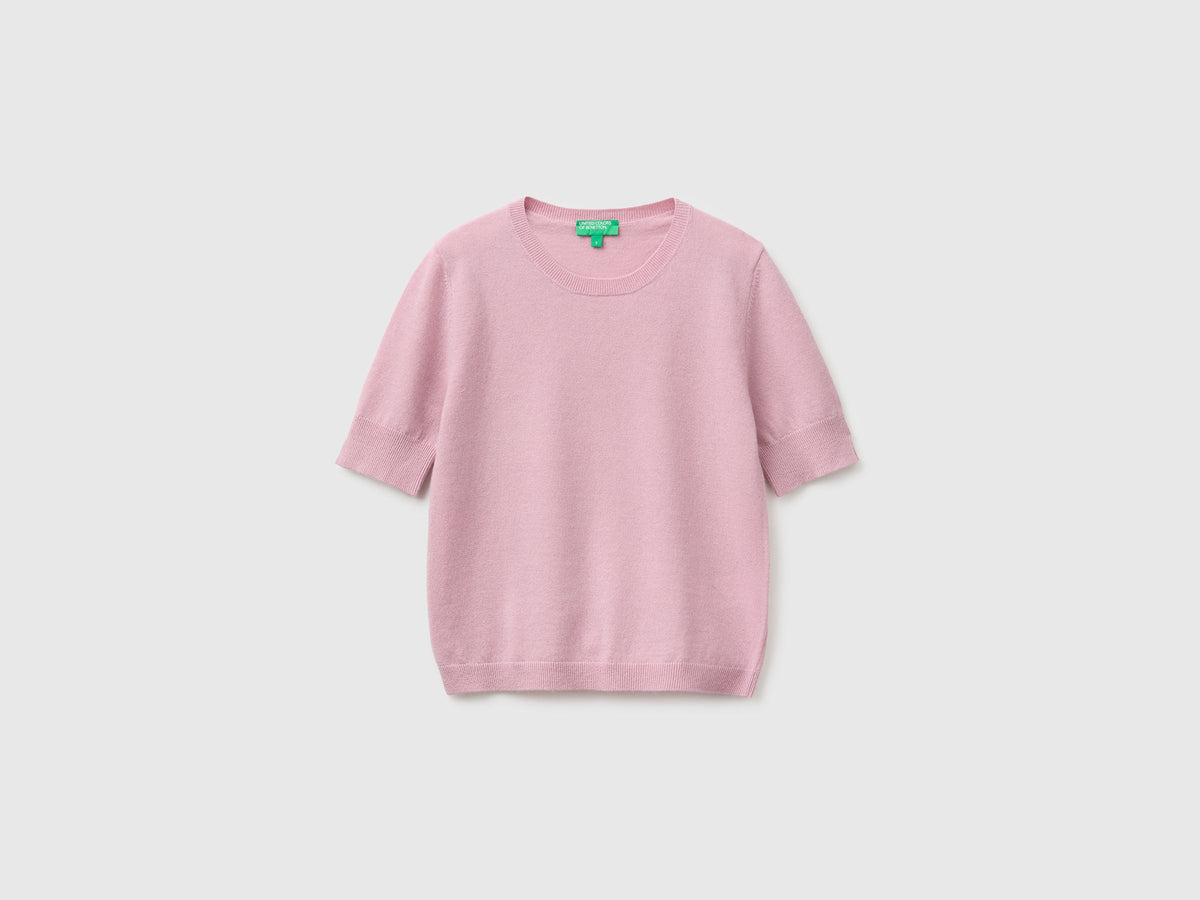 Maglia manica corta lilla in pura lana Merino