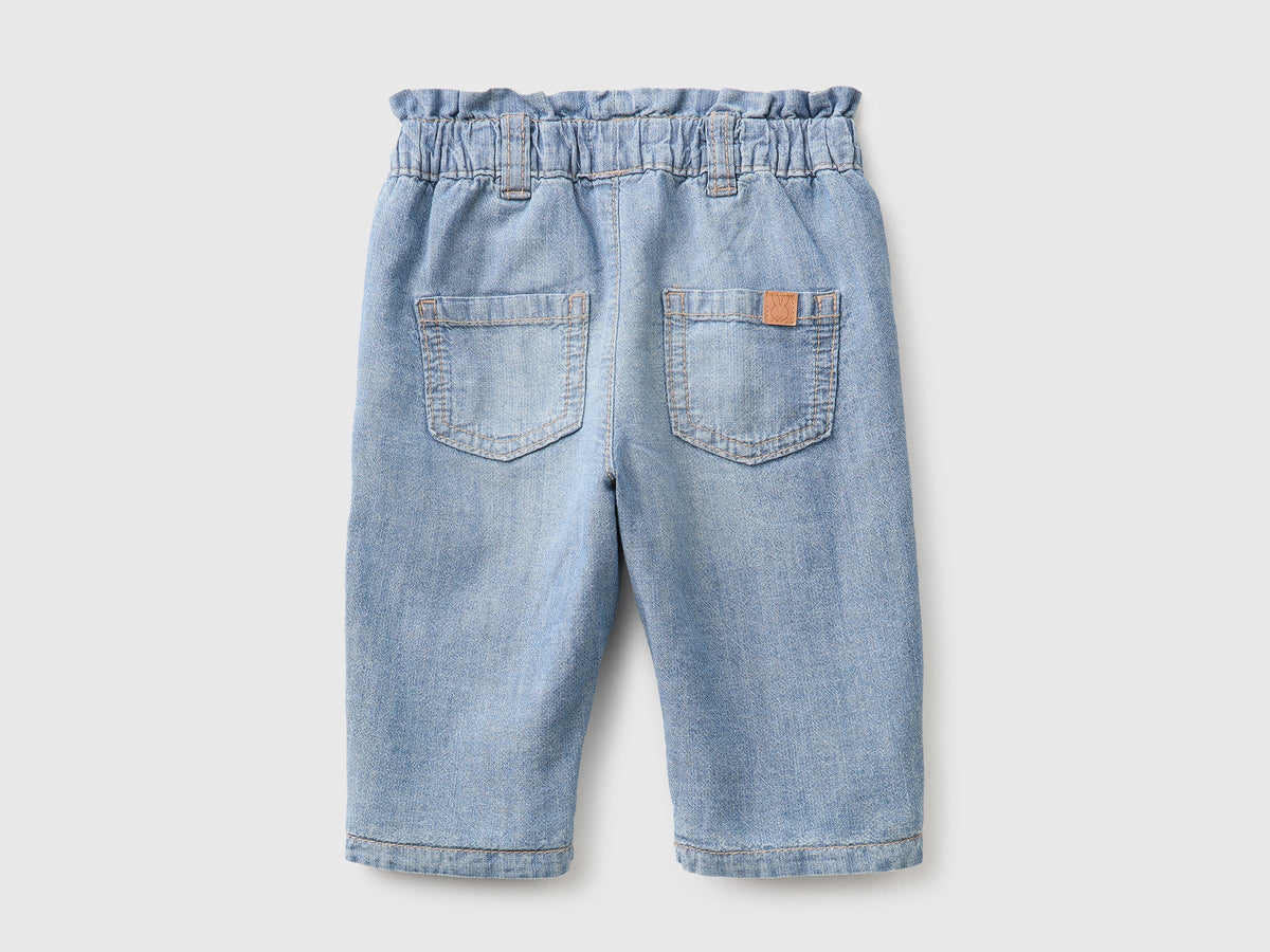 Pantaloni in chambray con vita alta arricciata