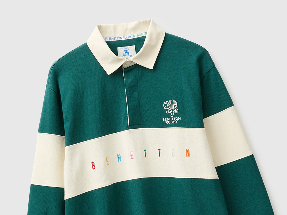 Polo verde scuro Benetton Rugby 100% cotone