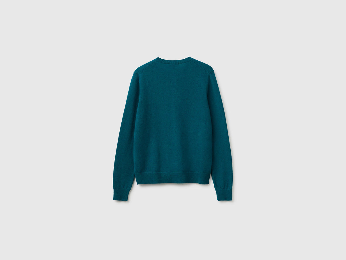 Cardigan girocollo ottanio in pura lana Merino