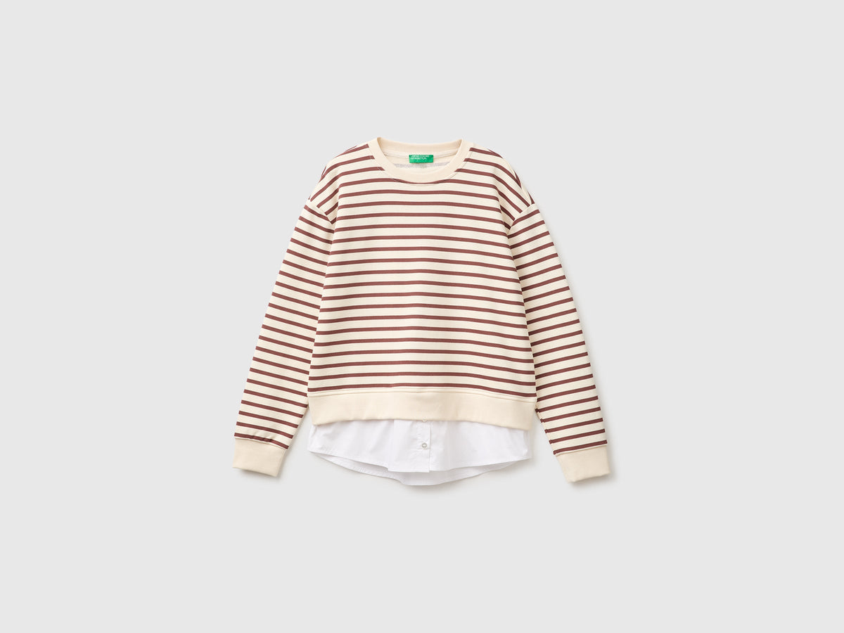 Felpa a righe con inserto a camicia