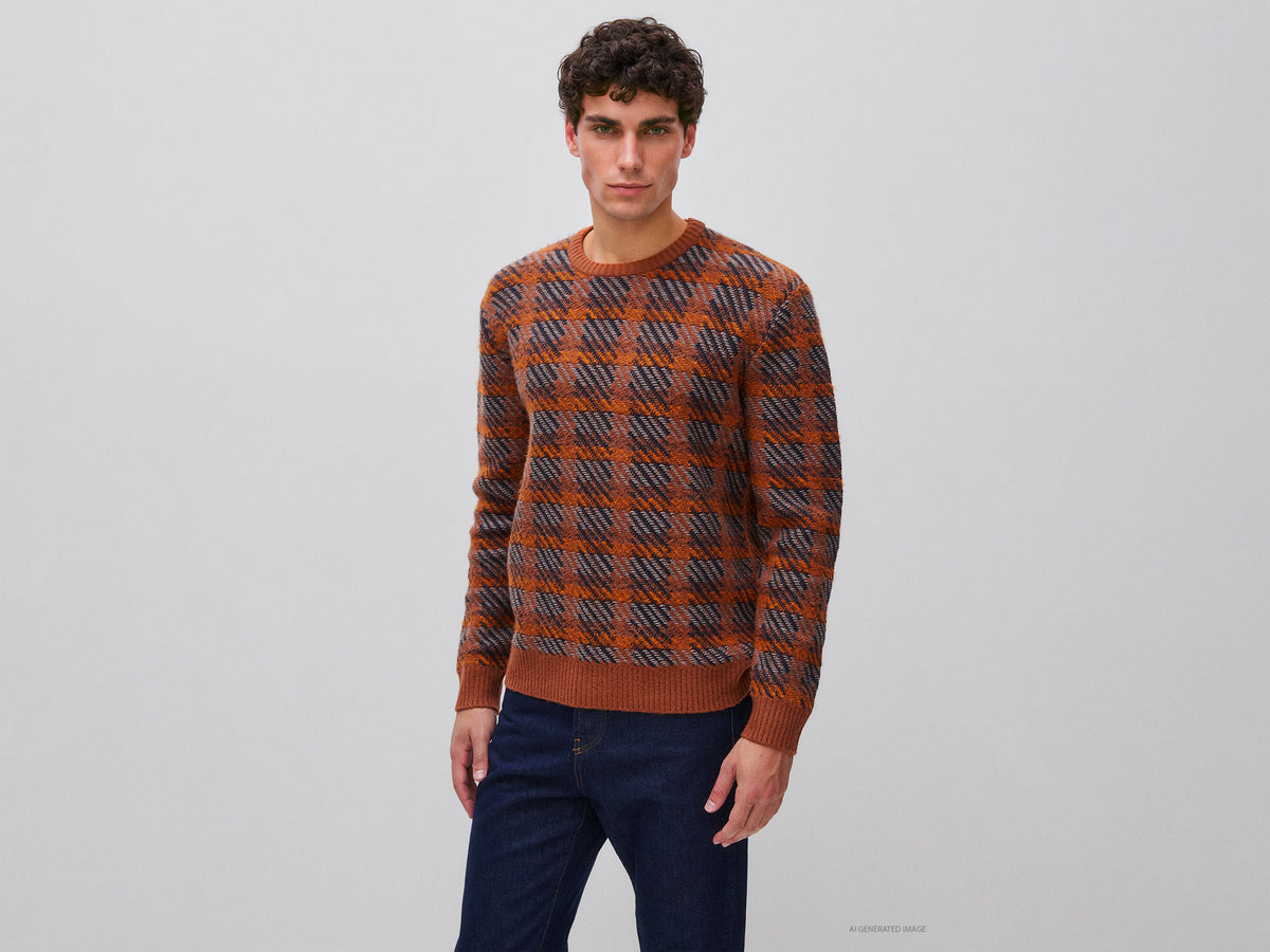 Maglia tartan in misto cotone e lana