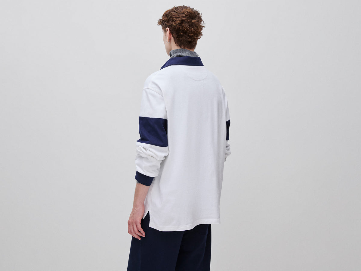 Polo bianca e blu Benetton Rugby 100% cotone