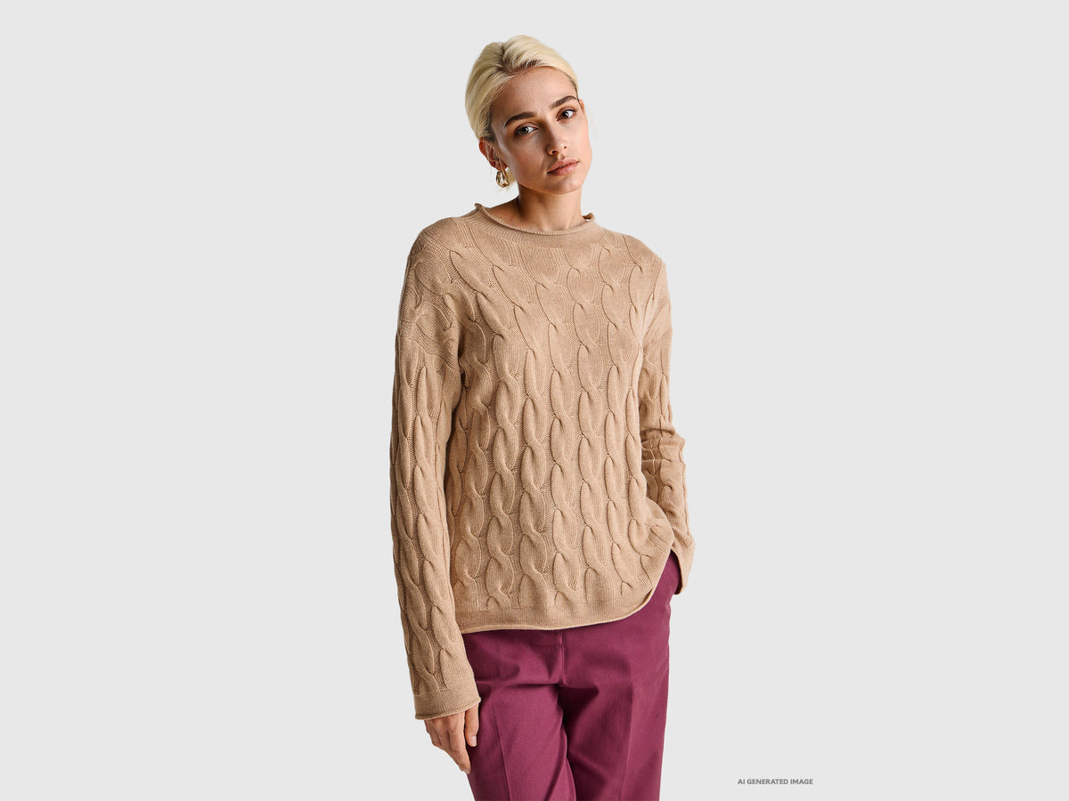 Maglia con trecce in misto cashmere
