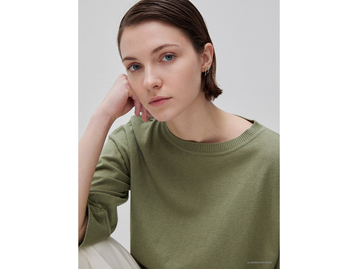 Maglia girocollo in cotone e lana