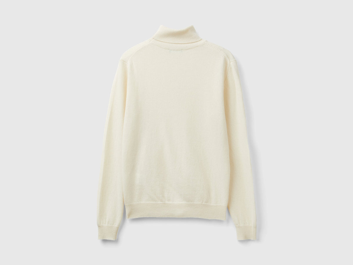 Maglione dolcevita panna in pura lana Merino