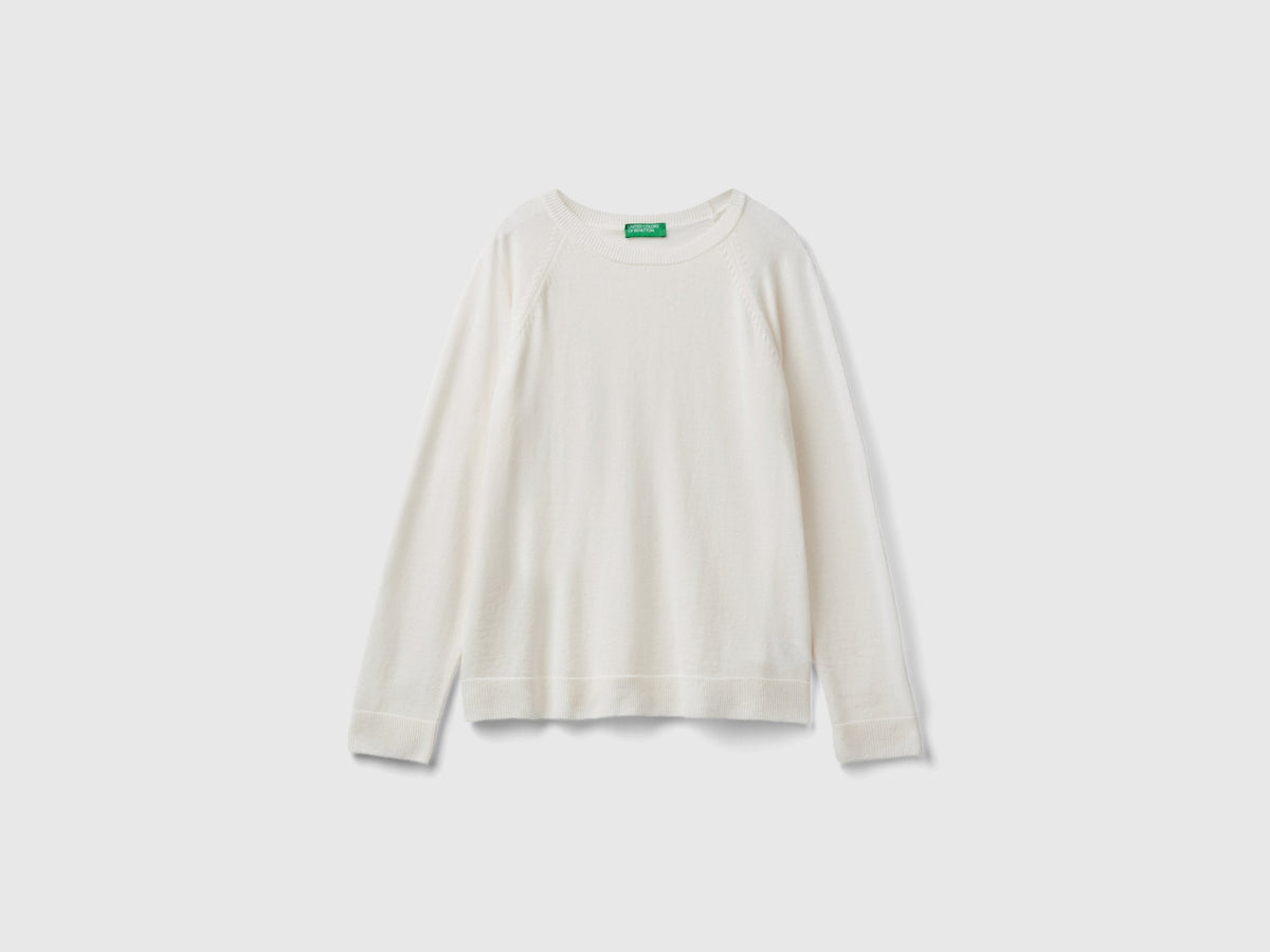 Maglia girocollo panna in misto lana e cashmere