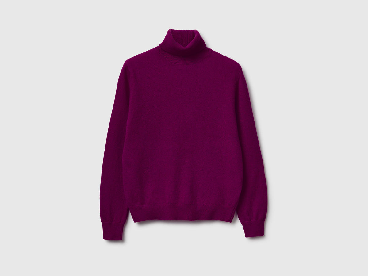Maglione dolcevita viola in pura lana Merino