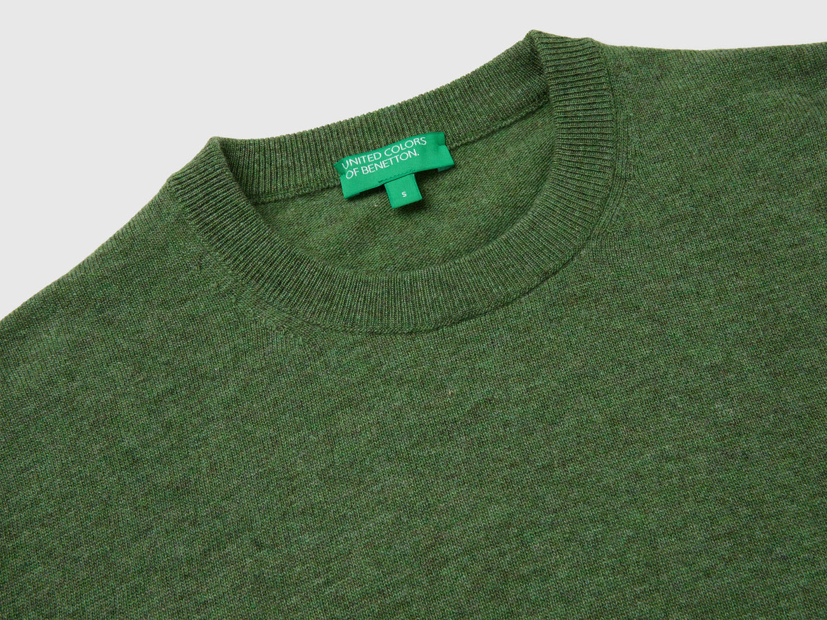 Maglia verde mélange in pura lana Merino