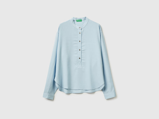Blusa a righe con collo alla coreana