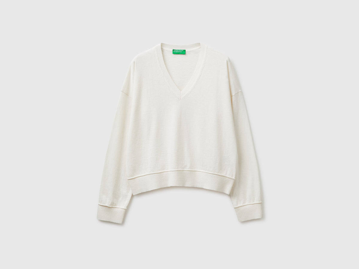 Maglia scollo a V in cotone e lana