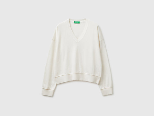 Maglia scollo a V in cotone e lana
