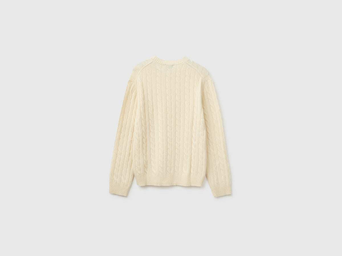 Maglia girocollo con trecce in misto lana