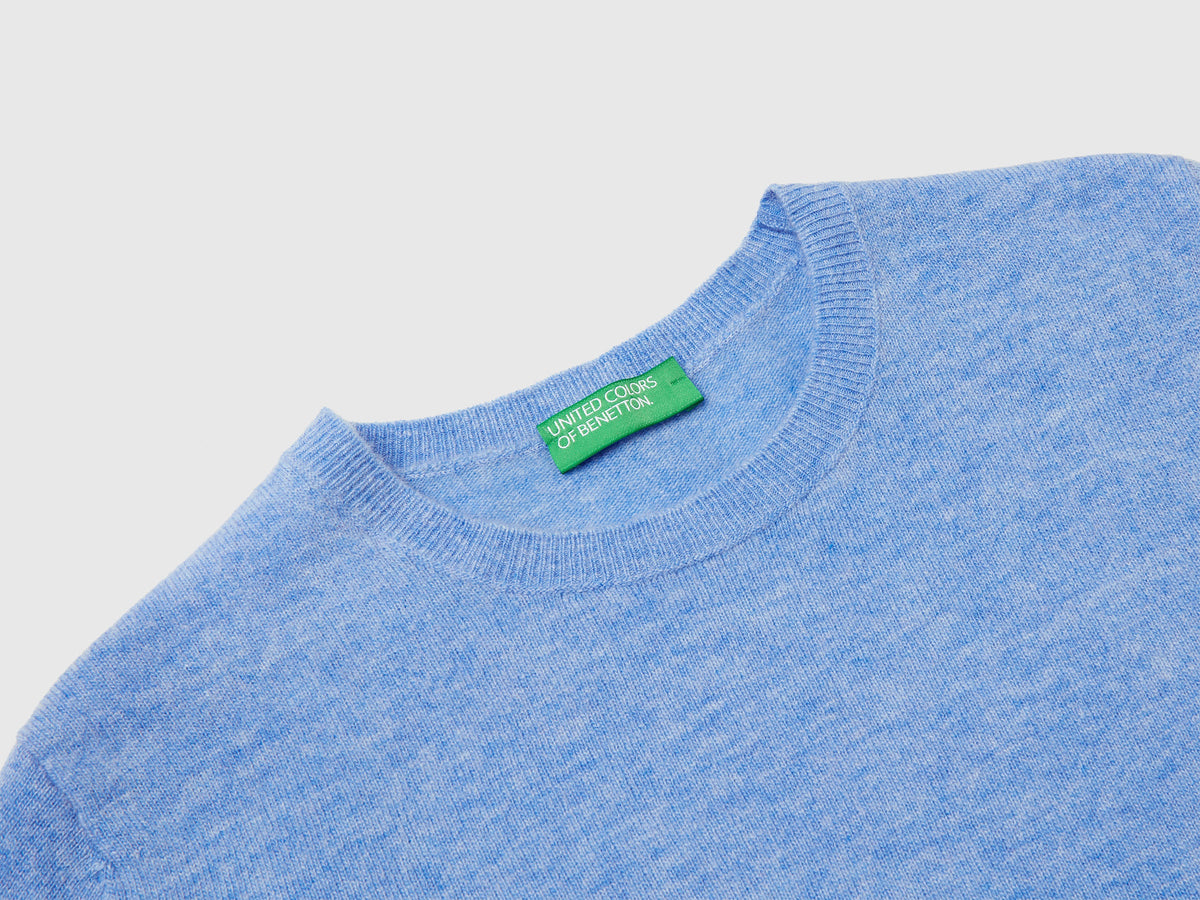 Maglia girocollo azzurro in lana Merino
