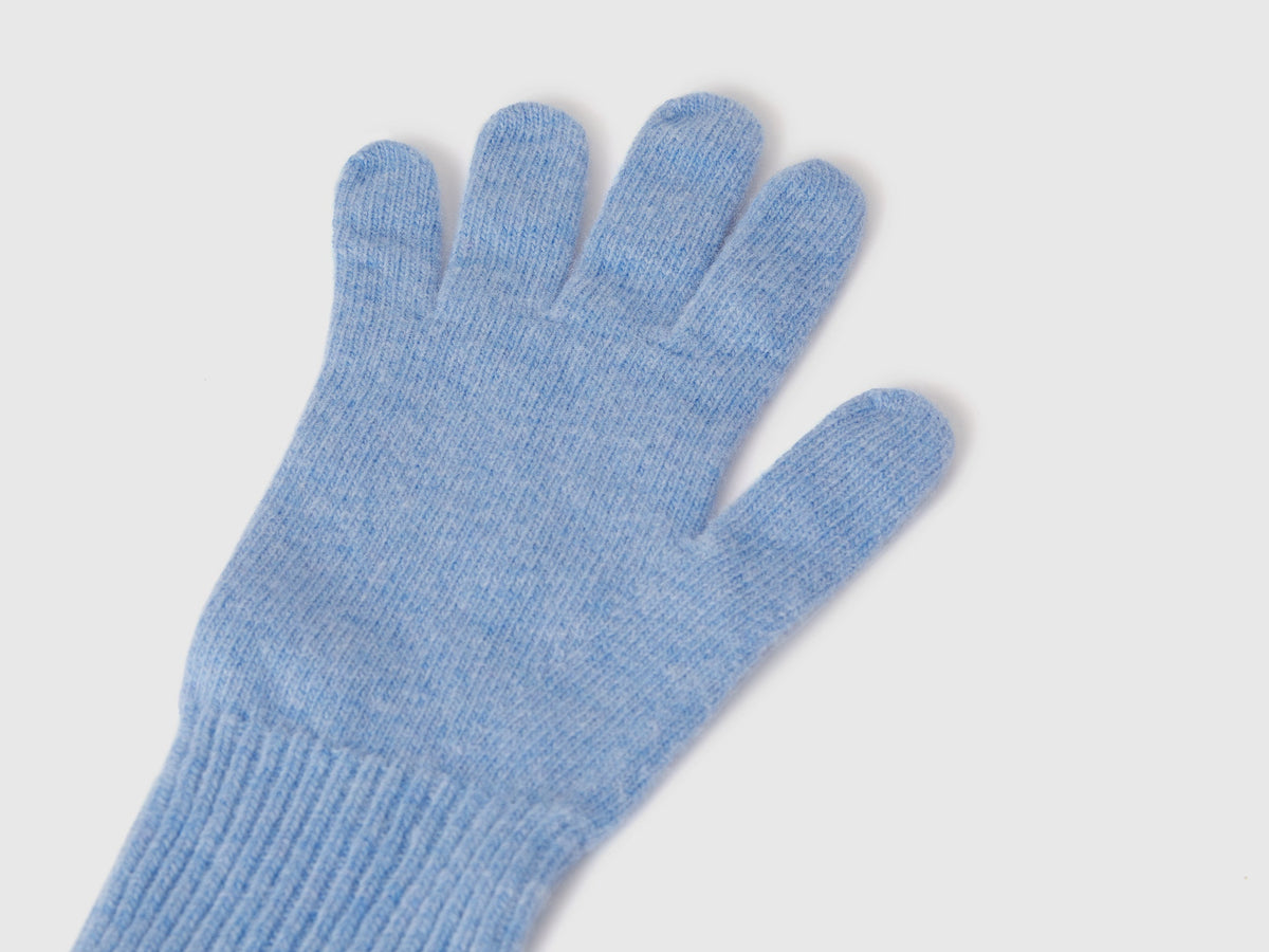 Guanti azzurro mélange in pura lana Merino