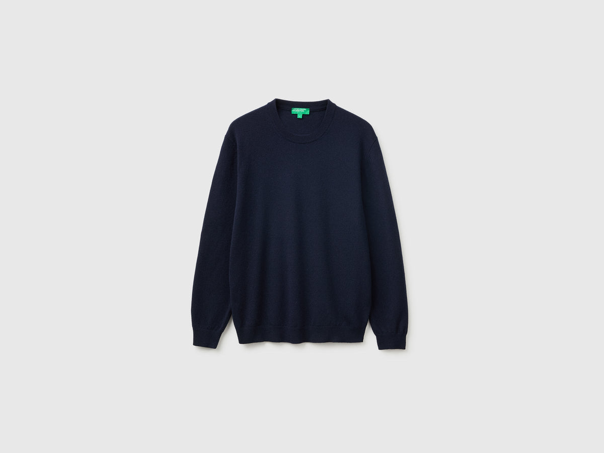 Maglia blu notte in pura lana Merino