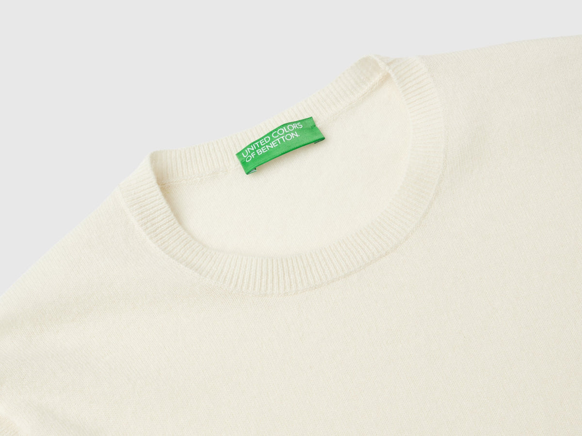 Maglia girocollo panna in pura lana Merino