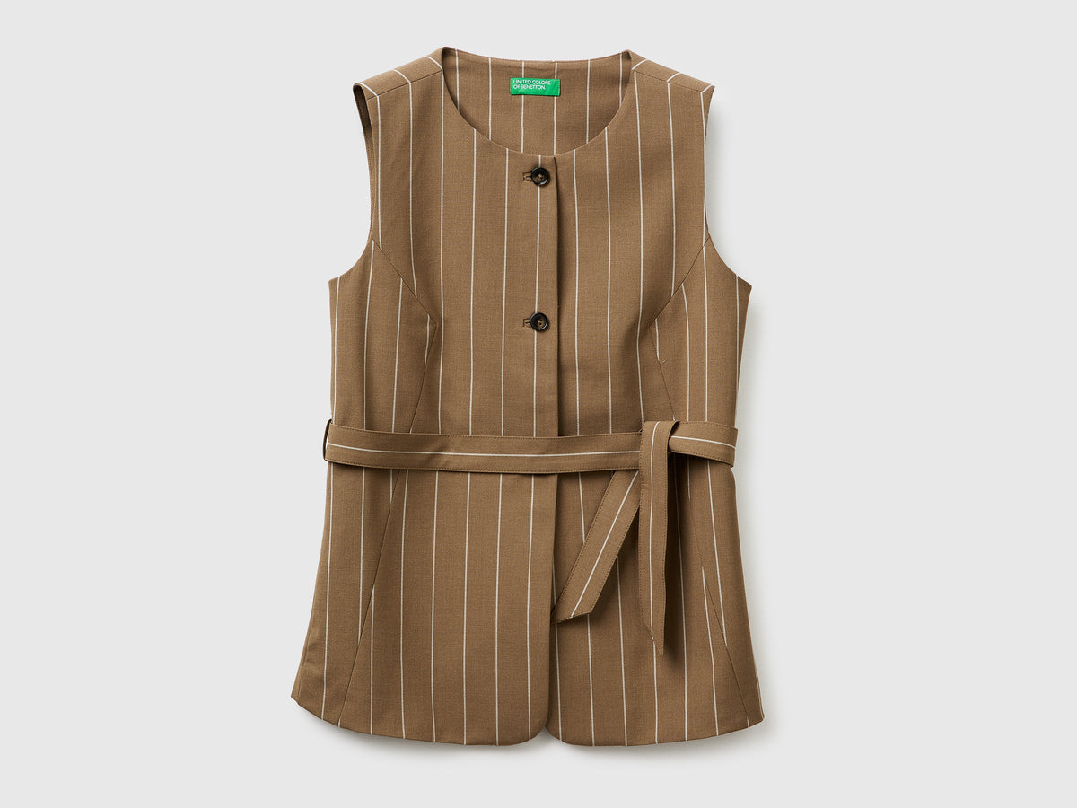 Gilet lungo gessato con cintura